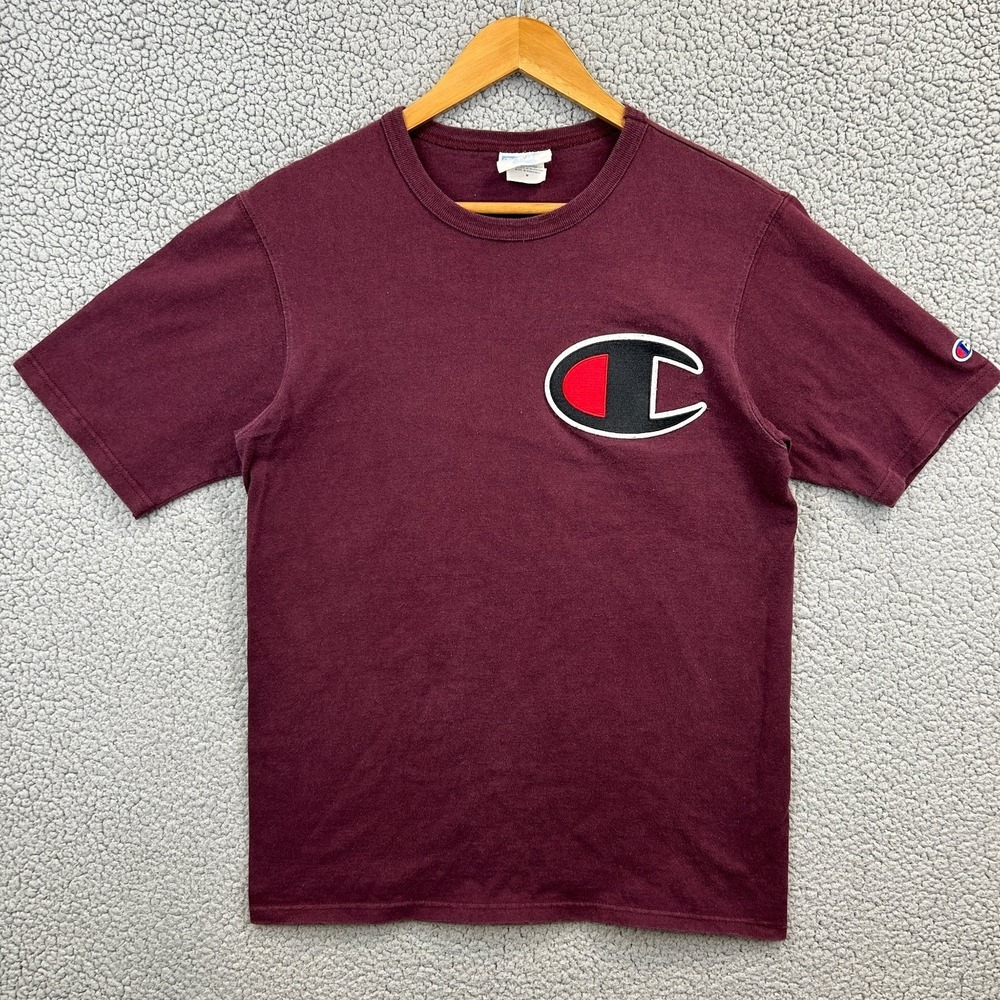 Champion T-Shirt Men's Burgundy Medium 100% Cotton‎ Crew Neck Logo Tee